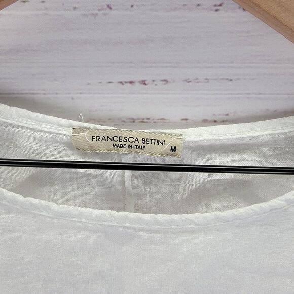 Francesca Bettini Top Women M Medium White Linen Lagenlook Blouse Made In Italy - Picture 4 of 8
